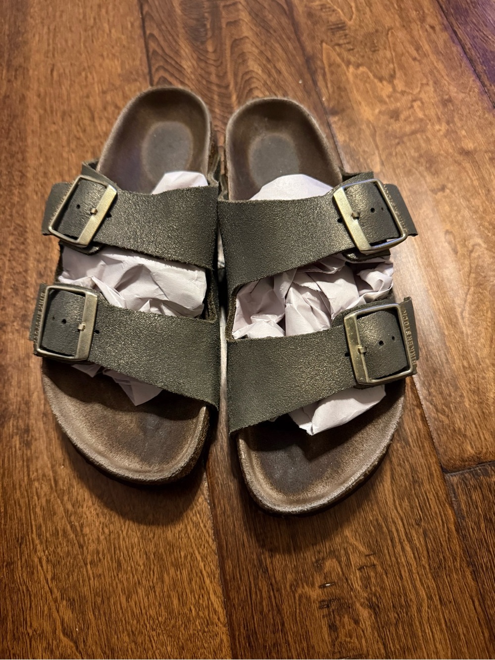 Birkenstock Arizona Gray Gold Metallic Leather Women's EU 38 US 7-7.5